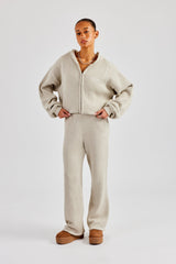 Knitted Embroidered Zip Through Tracksuit - Stone