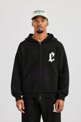 Mens C Knitted Zip Through Hoodie - Black