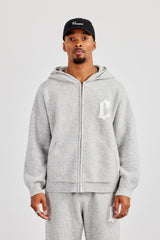 Mens C Knitted Zip Through Hoodie - Grey