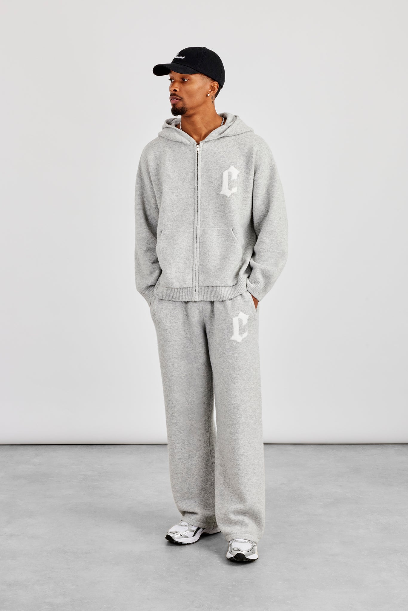 Mens C Knitted Zip Through Hoodie & Jogger - Grey