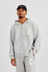 Mens C Knitted Zip Through Hoodie - Grey