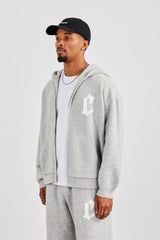 Mens C Knitted Zip Through Hoodie - Grey