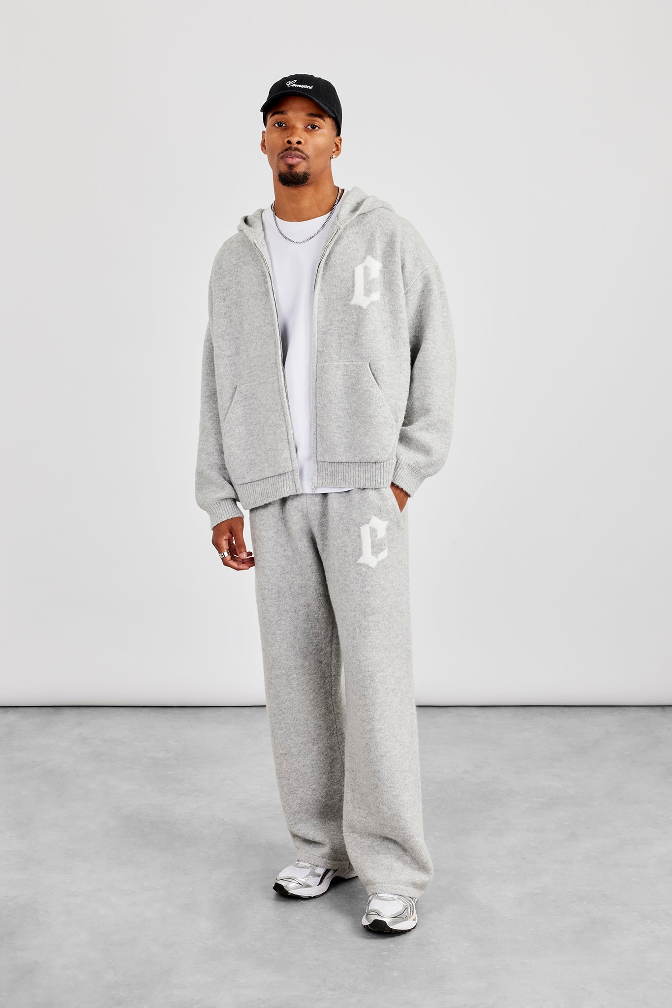 Mens C Knitted Zip Through Hoodie & Jogger - Grey