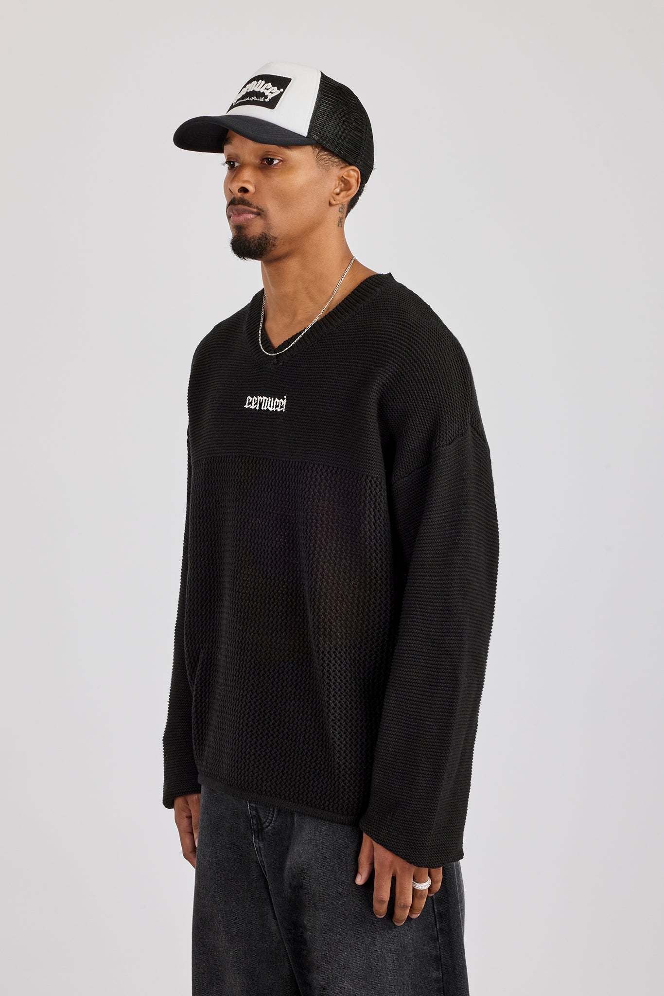 Long Sleeve Knit Varsity Top - Black