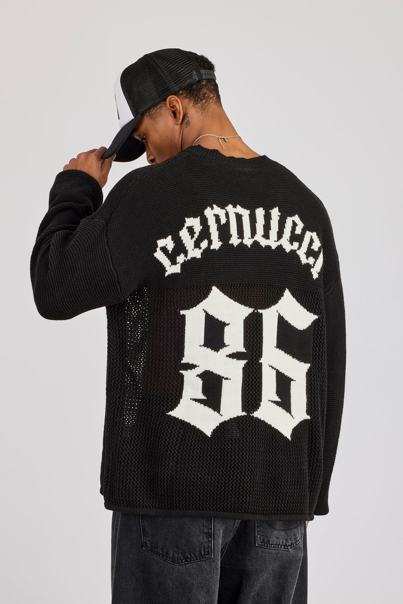 Long Sleeve Knit Varsity Top - Black