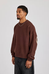Textured Knit Printed Sweatshirt - Chocolate