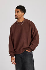 Textured Knit Printed Sweatshirt - Chocolate