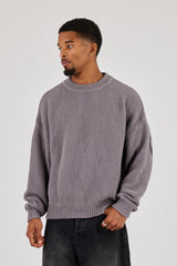 Textured Knit Printed Sweatshirt - Grey