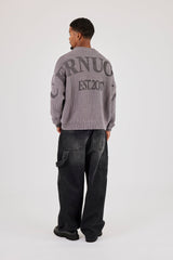 Textured Knit Printed Sweatshirt - Grey