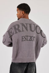 Textured Knit Printed Sweatshirt - Grey
