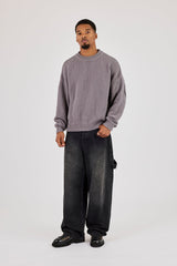 Textured Knit Printed Sweatshirt - Grey