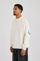 Textured Knit Printed Sweatshirt - Off White