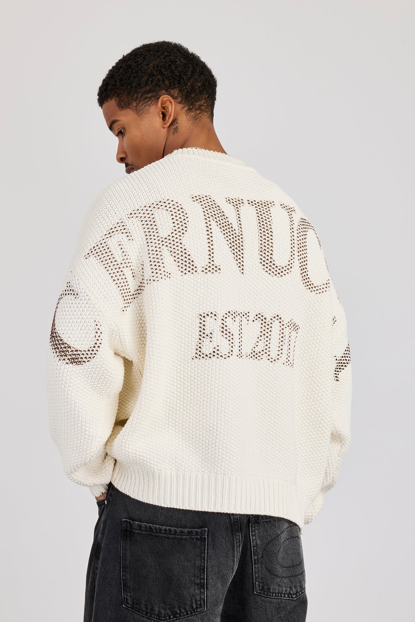 Textured Knit Printed Sweatshirt - Off White