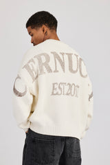 Textured Knit Printed Sweatshirt - Off White