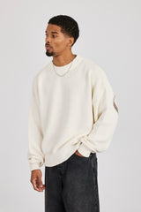 Textured Knit Printed Sweatshirt - Off White