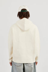 Knitted V Neck Hoodie - Off White