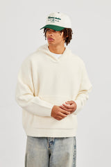 Knitted V Neck Hoodie - Off White