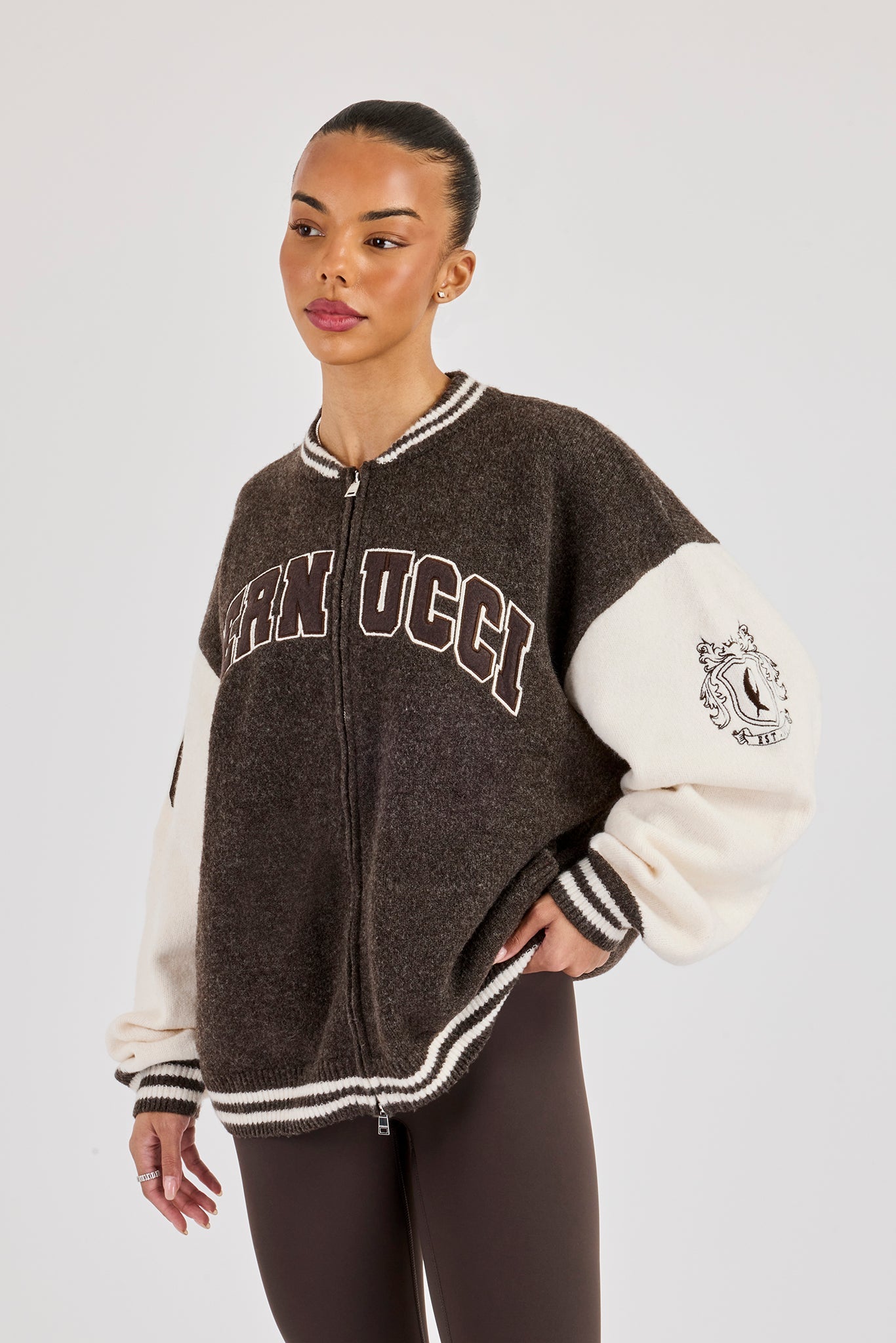 Knit Varsity Bomber - Chocolate