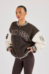 Knit Varsity Bomber - Chocolate