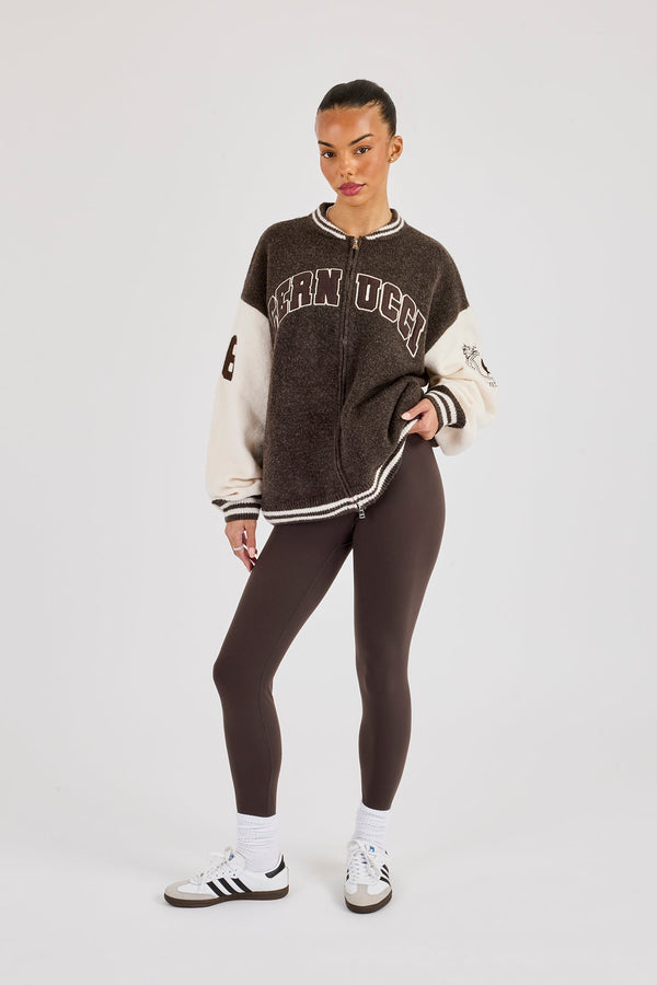 Knit Varsity Bomber - Chocolate