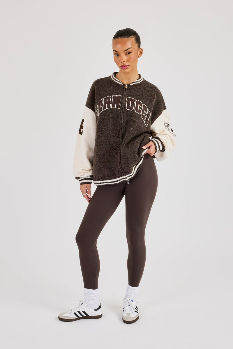 Knit Varsity Bomber - Chocolate