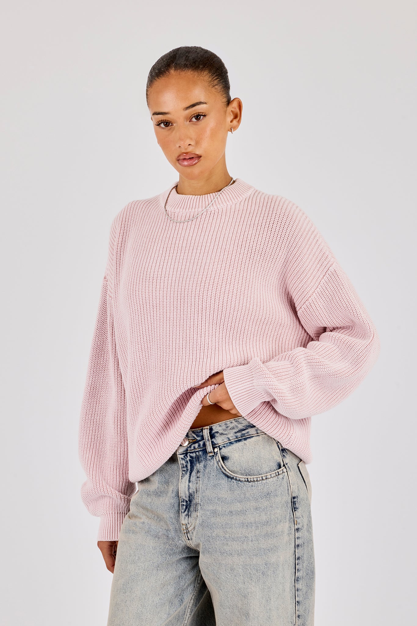 Oversized Acid Wash Knit Sweater - Pink