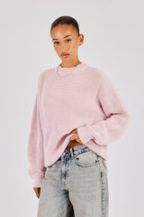 Oversized Acid Wash Knit Sweater - Pink