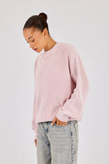 Oversized Acid Wash Knit Sweater - Pink