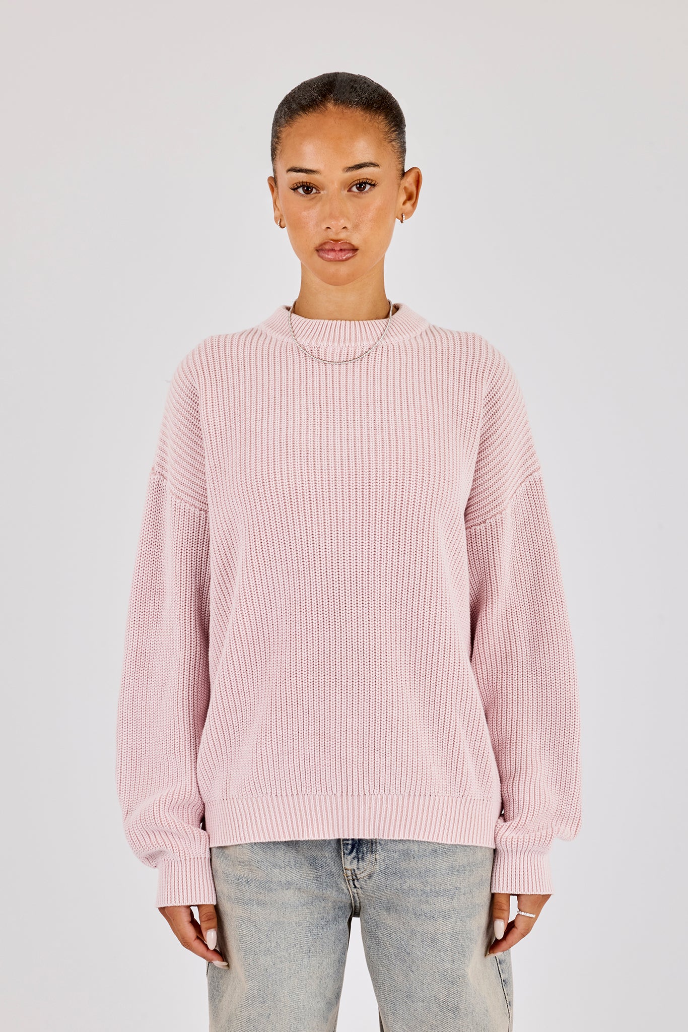 Oversized Acid Wash Knit Sweater - Pink
