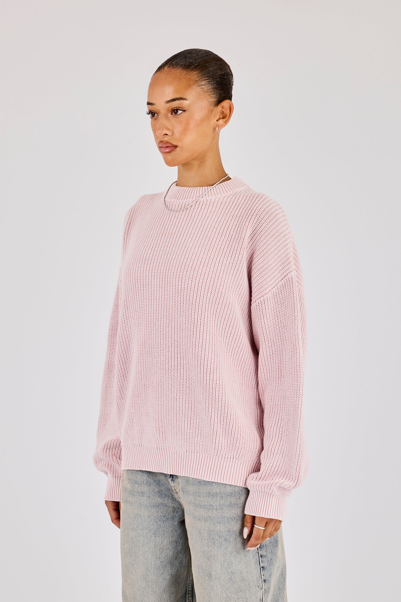 Oversized Acid Wash Knit Sweater - Pink