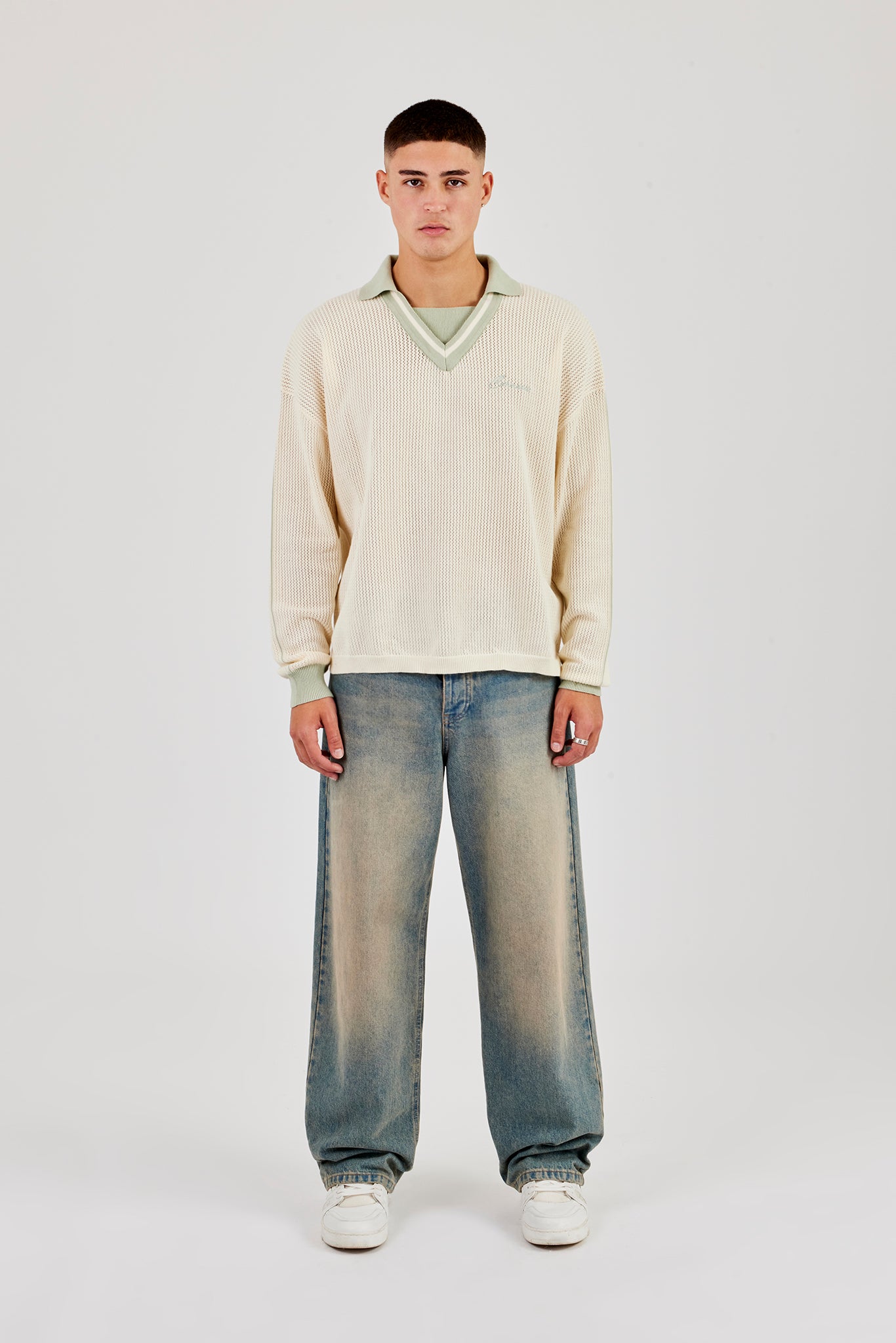 Knitted Cernucci Long Sleeve Polo - Green