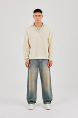 Knitted Cernucci Long Sleeve Polo - Green