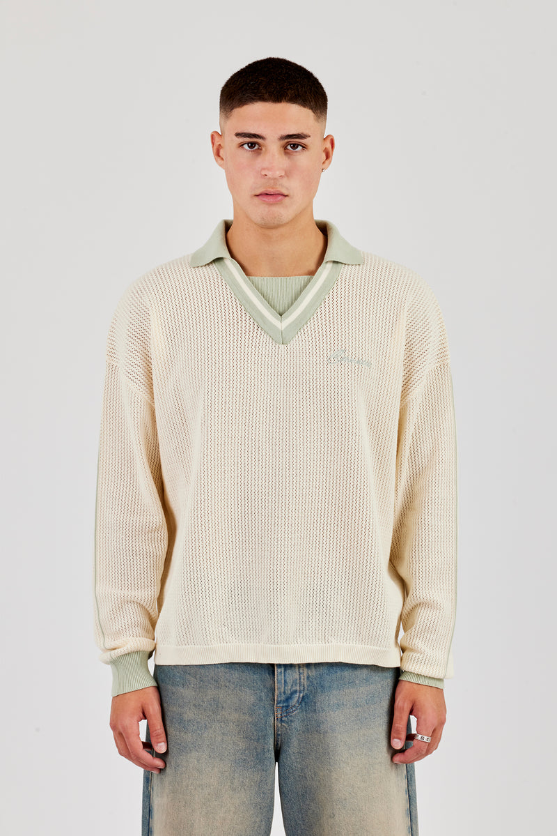 Knitted Cernucci Long Sleeve Polo - Green