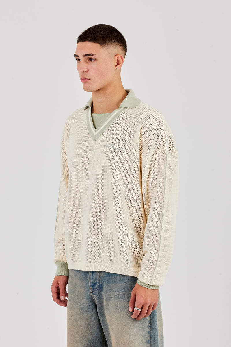 Knitted Cernucci Long Sleeve Polo - Green