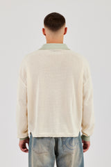 Knitted Cernucci Long Sleeve Polo - Green