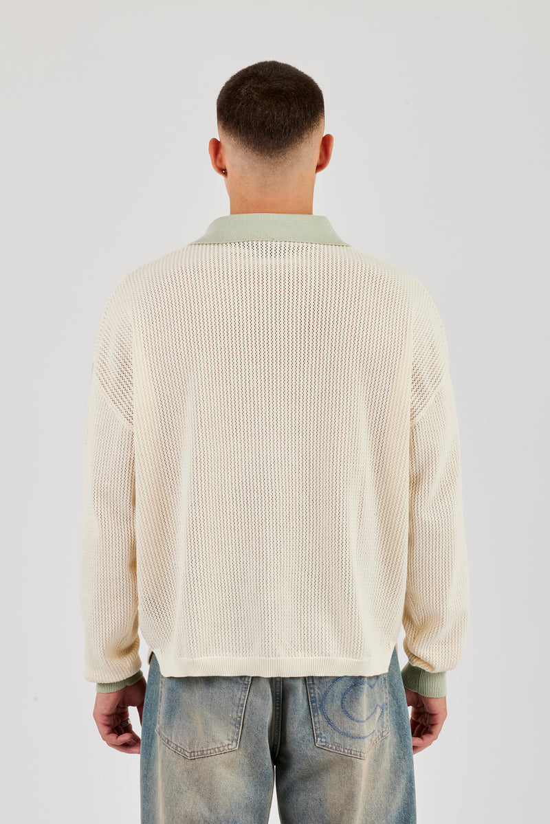 Knitted Cernucci Long Sleeve Polo - Green