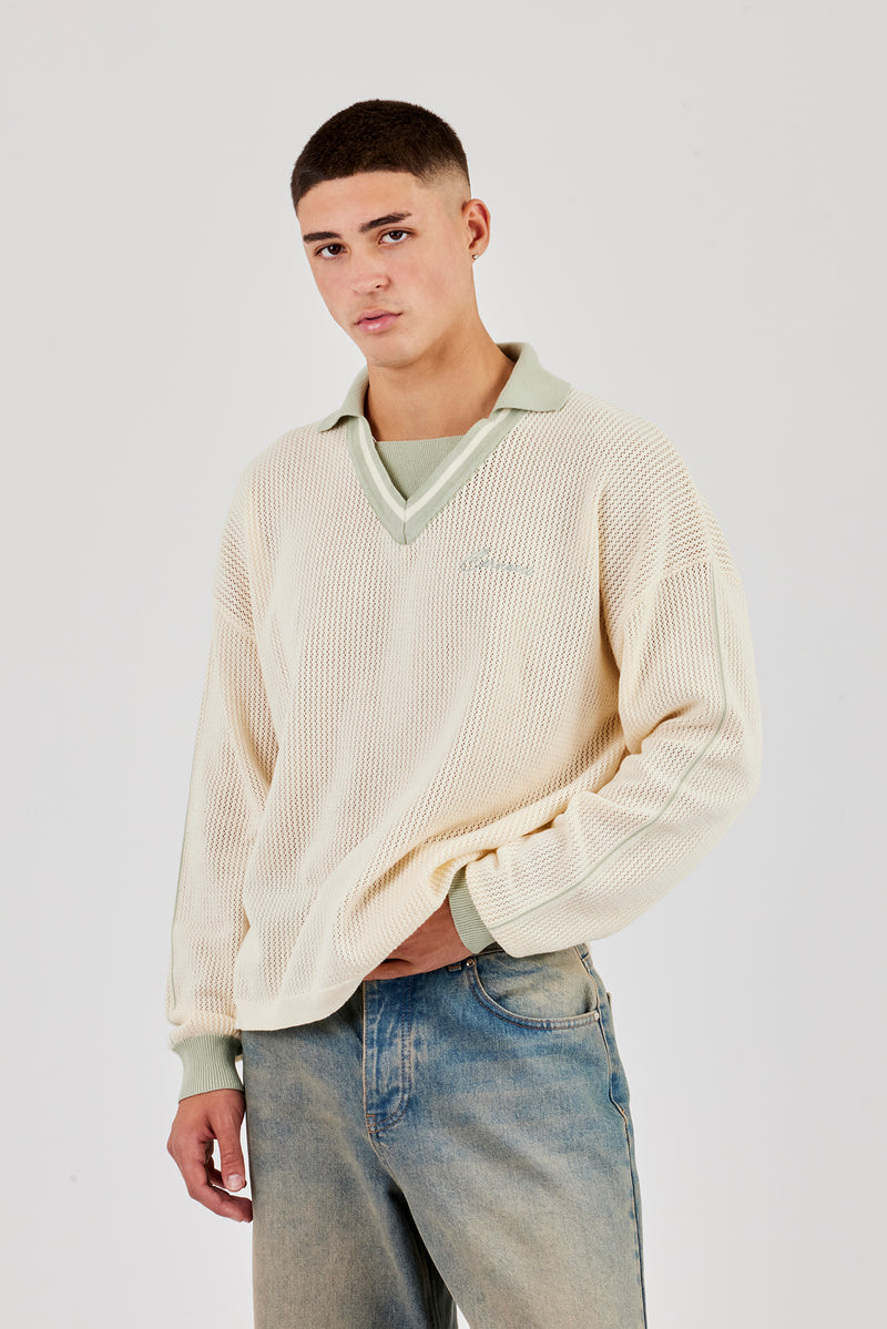 Knitted Cernucci Long Sleeve Polo - Green