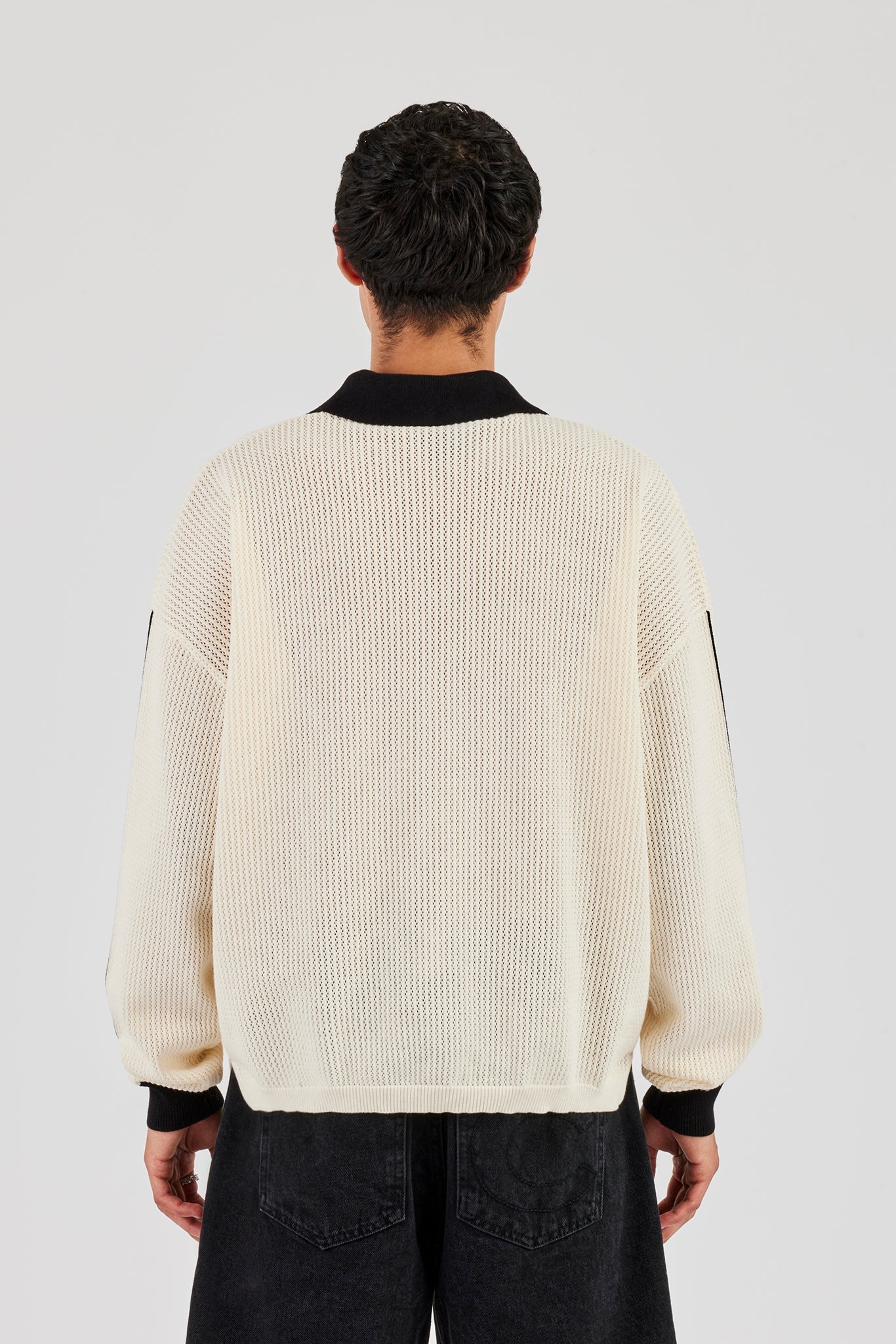 Knitted Cernucci Long Sleeve Polo - White