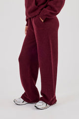 Knitted Stitch Detail Wide Leg Jogger - Burgundy