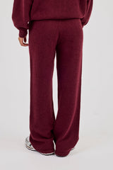 Knitted Stitch Detail Wide Leg Jogger - Burgundy