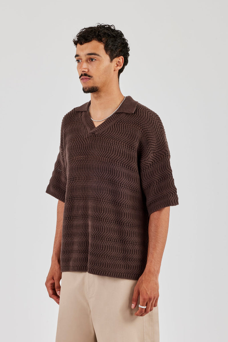 Knitted Boxy Polo - Chocolate