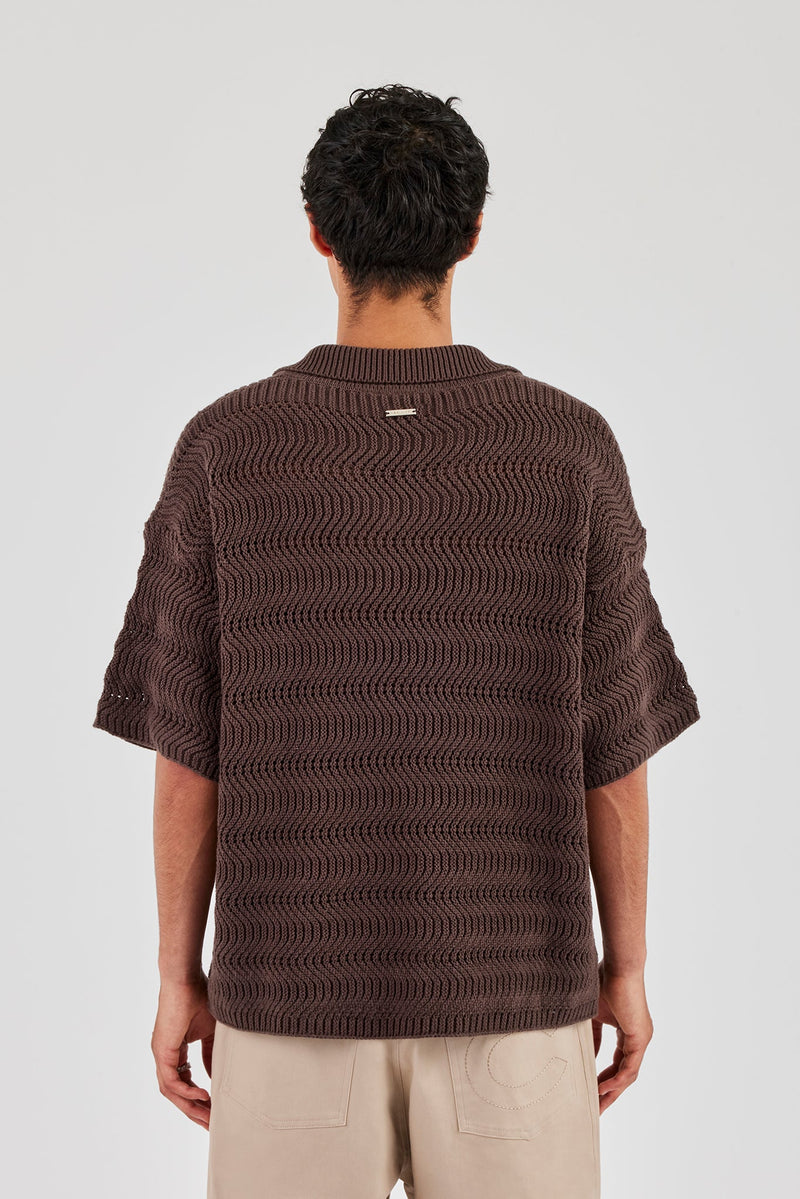 Knitted Boxy Polo - Chocolate