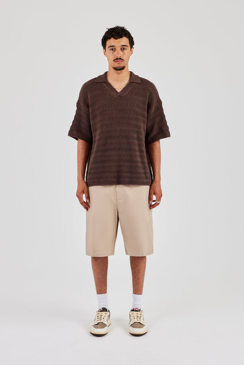 Knitted Boxy Polo - Chocolate
