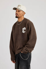 C Intarsia Knitted Sweatshirt - Dark Brown