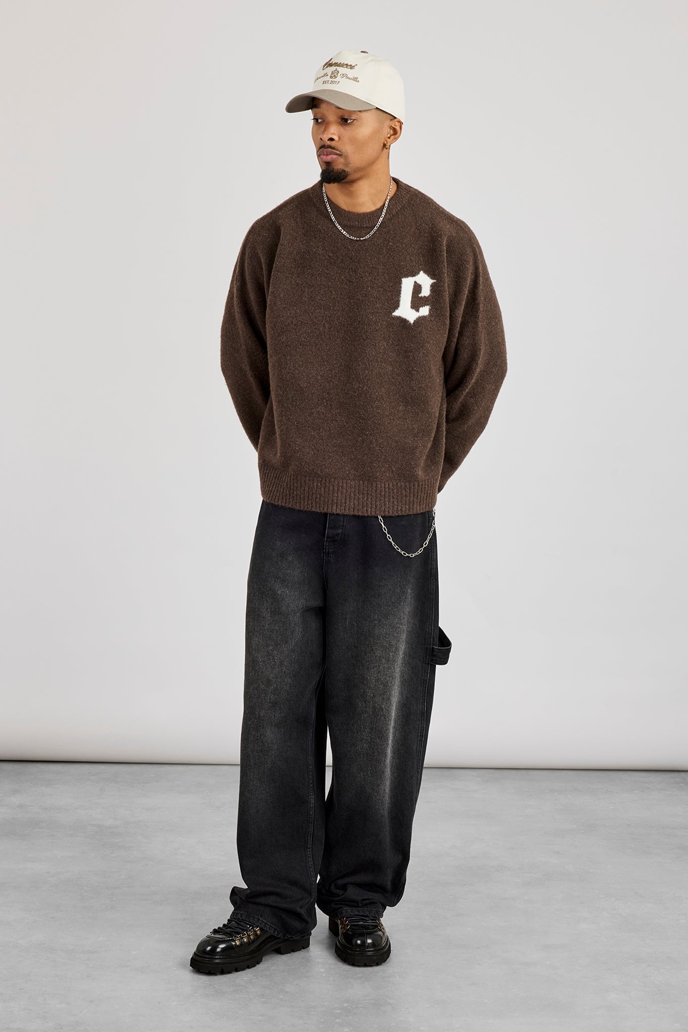 C Intarsia Knitted Sweatshirt - Dark Brown
