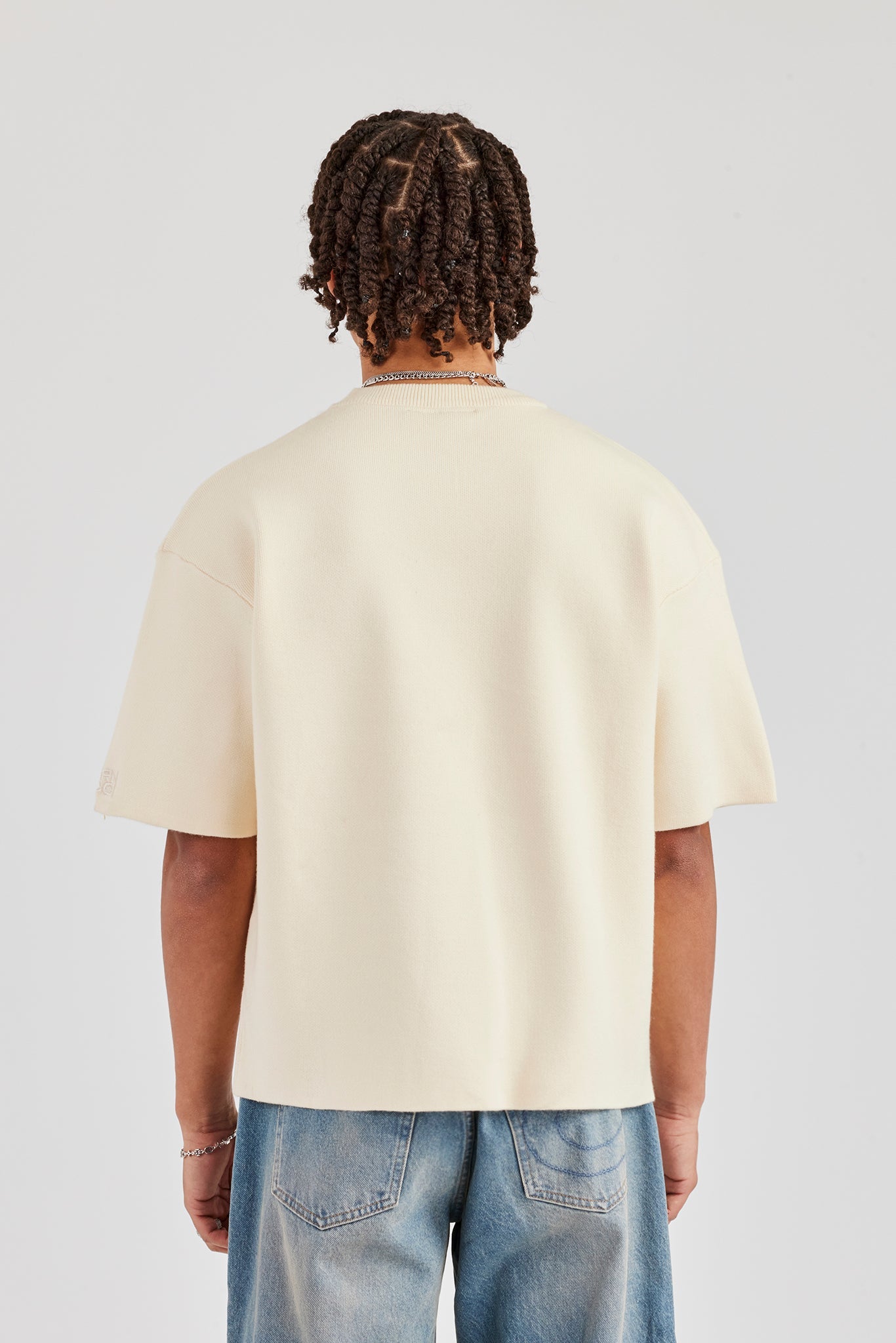 Premium Knitted Short Sleeve Boxy T-Shirt - Off White