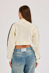 Knitted Taping Funnel Neck Track Jacket - Off White