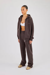 Knitted Cernucci Back Detail Zip Hoodie & Wide Leg Jogger - Brown