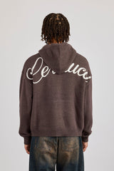 Knitted Cernucci Back Detail Boxy Zip Hoodie - Charcoal