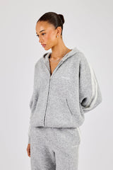 Oversized Knitted Stripe Zip Through - Grey